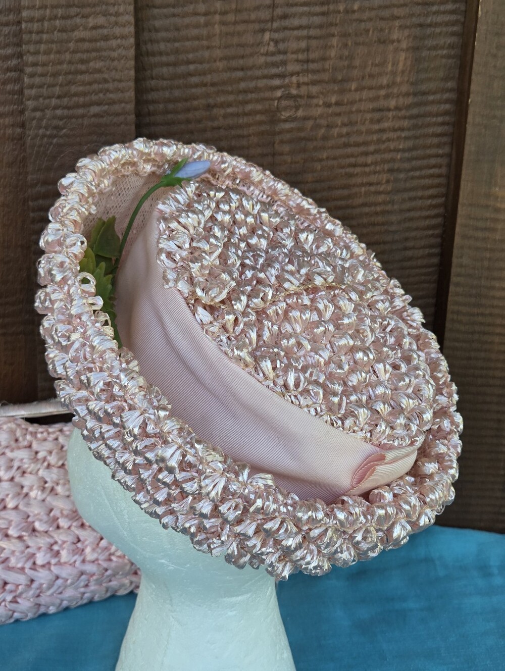 Vintage Pink Woven Straw Hat & Bag - Picture 4 of 12